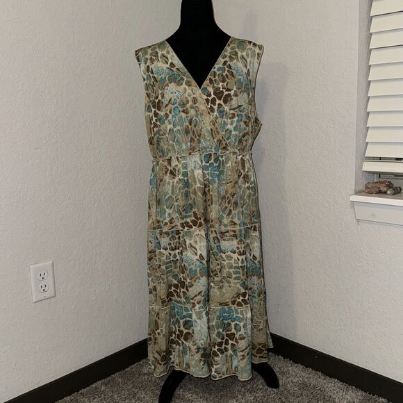 Charter Club Dress Y2K Womens 2X Multi Camo Animal Print Nylon Sleeveless Tiered - Picture 1 of 6